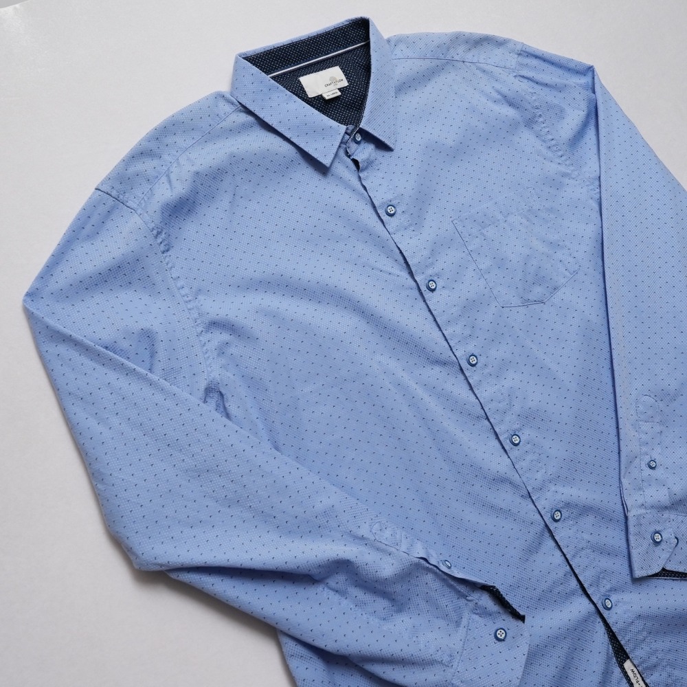 Craft + Flow Button Front Mens XXL Blue Micro Geometric Long Sleeve Shirt - Picture 7 of 14